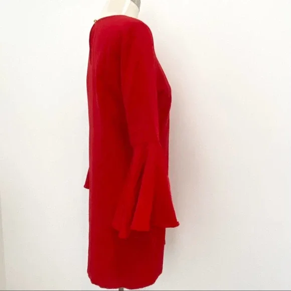 MUD PIE Red Poinsettia Brooks Bell Sleeve Dress Size Small - Picture 7 of 12